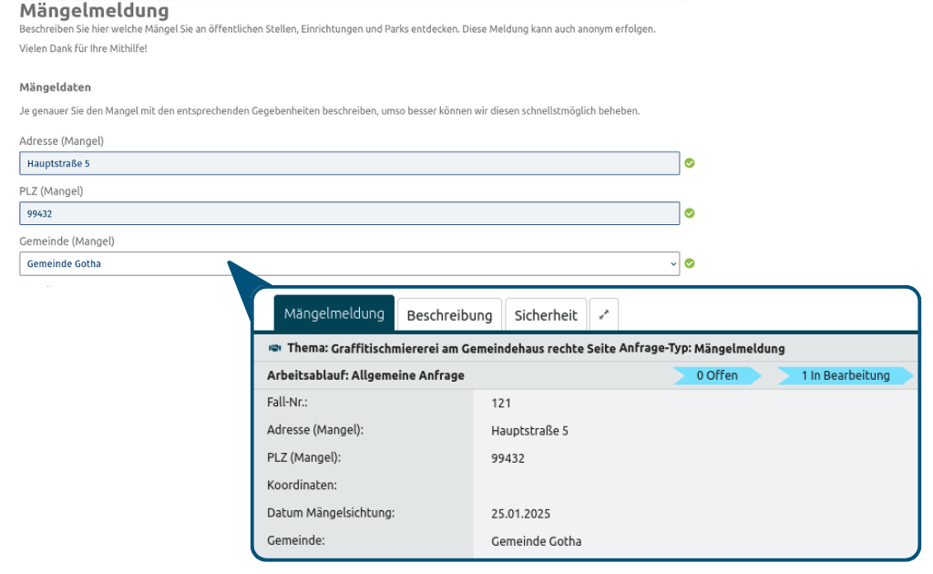 Online-Formular und Ansicht der Daten im CRM